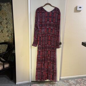 ba&sh Long Sleeve Red and Blue Patterned Dress